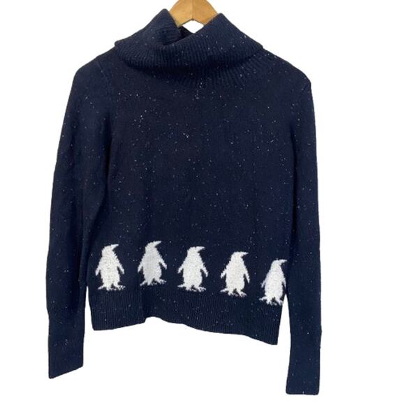 LOFT Dark Navy Blue Penguin Sweater Cowl Neck Super Soft Sz S - Picture 1 of 9